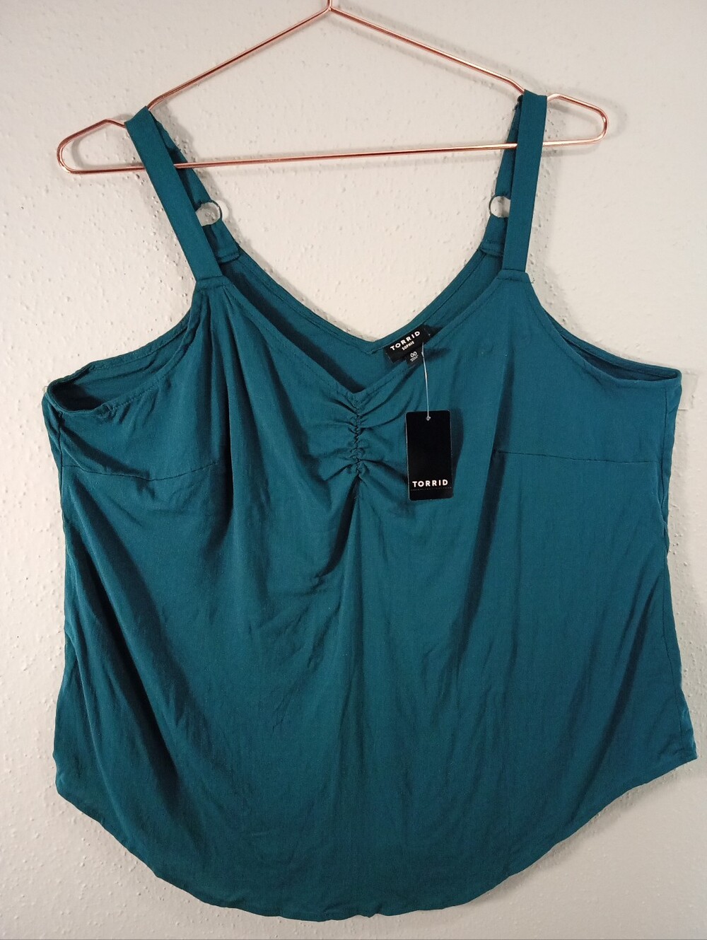 TORRID Teal Ruched V-Neck Adjustable Strap Camisole sz 00 M/L 10
